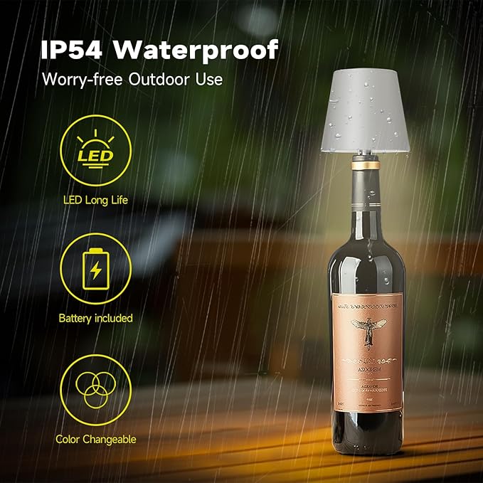 2025 New Wireless Bottle Lamp - LED Bottle Lights for Liquor & Wine Bottles, Cordless Lampshade, Whiskey Bottle Top Light, Bottle Stopper Night Light Kit, Rechargeable 3-Tone Touch-Dimmable - Bloomnest