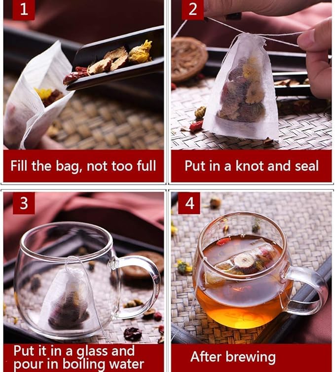 100 Pcs Disposable Tea Bags for Loose Leaf Tea, Biodegradable Tea Filter Bags with Drawstring, Corn Fiber Empty Tea Bags for Loose Leaf Tea (3.54 x 2.75 inch) - Bloomnest