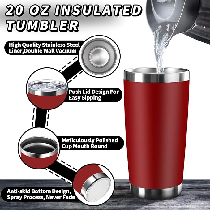 1 Pack 20oz Stainless Steel Tumbler with Lid, Leakproof Double Wall Travel Mug for Hot/Cold Drinks, Home Office Outdoor Party Use, Durable Powder Coated Insulated Cup/Red - Bloomnest