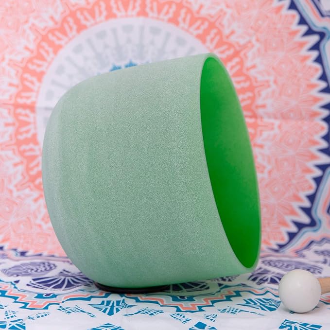 ENERGYSOUND 432Hz Perfect Pitch F Heart Chakra Green Color Frosted Quartz Crystal Singing Bowl 8 inch mallet and o-ring included - Bloomnest