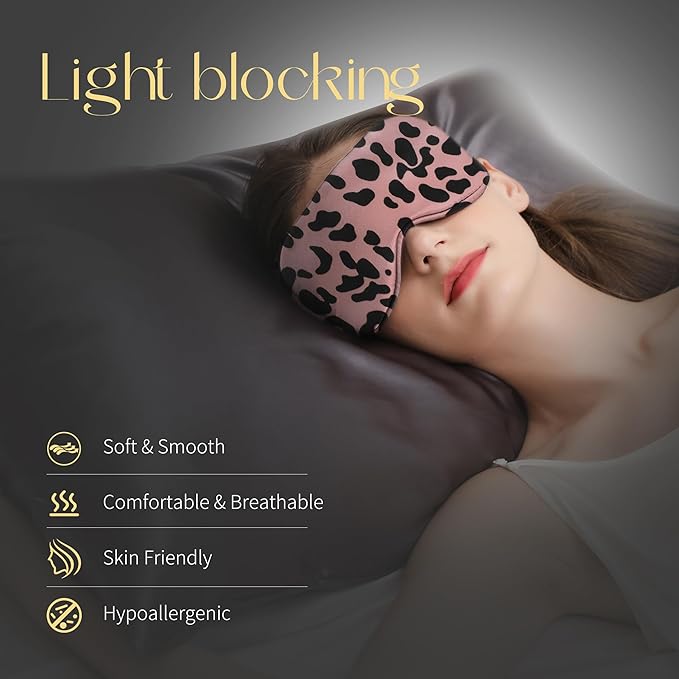 ZIMASILK Adjustable 100% 22 Momme Mulberry Silk Sleep Mask for Sleeping, Filled with Premium Mulberry Silk, Softest & Breathable Eye Sleeping Mask (Leopard - Black Pink) - Bloomnest