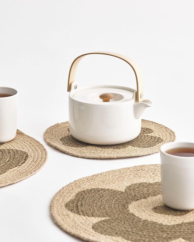 MARIMEKKO Oiva Stoneware Teapot — Refine Your Kitchen Décor with Our Iconic White Stoneware — Stylish & Classic Ceramic Teapot with Tea Infuser Lid (26.63 oz) - Bloomnest