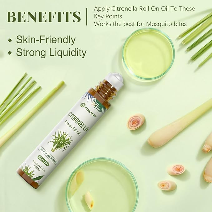 Citronella Essential Oil Roll On, Citronella Oil for Skin, Relaxation Gift for Women and Men - Bloomnest