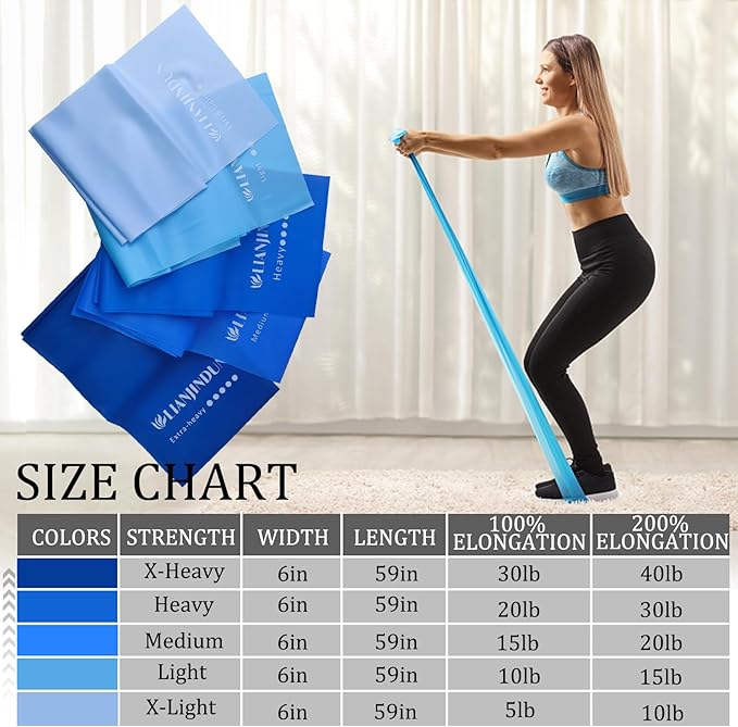5 Pcs Professional Resistance Bands. Latex-Free, Elastic Band, Work Out Bands, Stretch Bands for Working Out Women or Men, Exercise Bands Set for Physical Therapy, Yoga, Pilates - Bloomnest