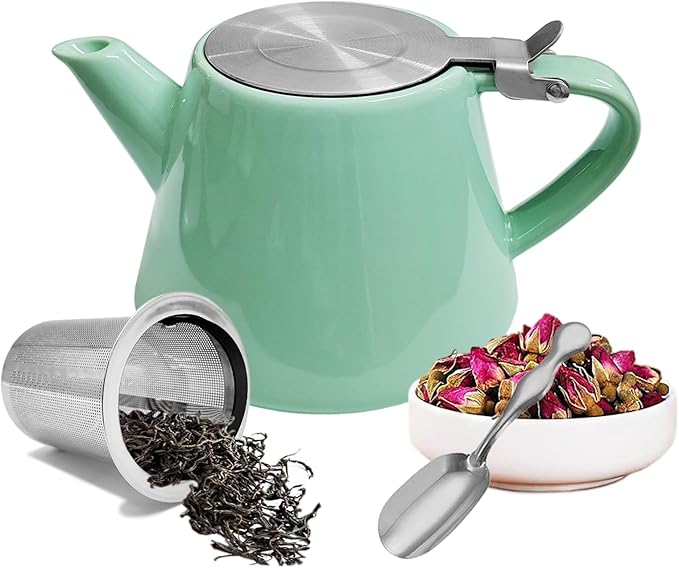 loose tea pot, Ceramic teapot with infuser, 19oz Tea pot for loose leaf tea, Suitable for 2-3 people to brew tea or coffee (azure) - Bloomnest