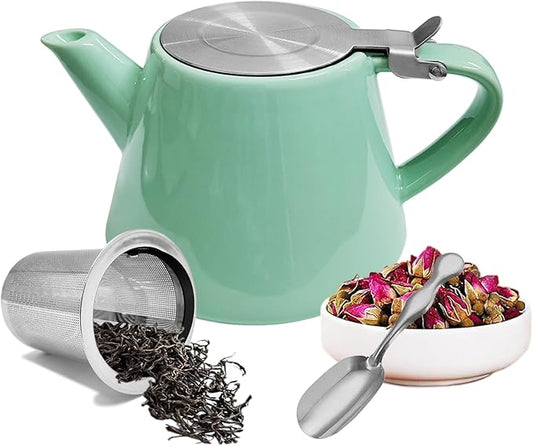 loose tea pot, Ceramic teapot with infuser, 19oz Tea pot for loose leaf tea, Suitable for 2-3 people to brew tea or coffee (azure) - Bloomnest