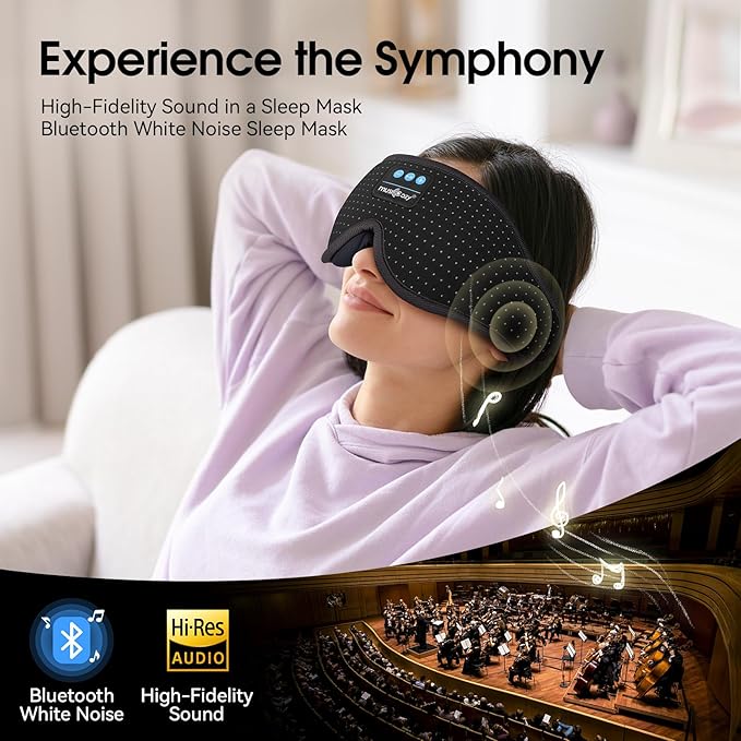 MUSICOZY White Noise Sleep Mask Headphones with 16 Soothing Sounds, Bluetooth Sleep Mask 3D Wireless Music Sleeping Headphones for Side Sleeper - Bloomnest