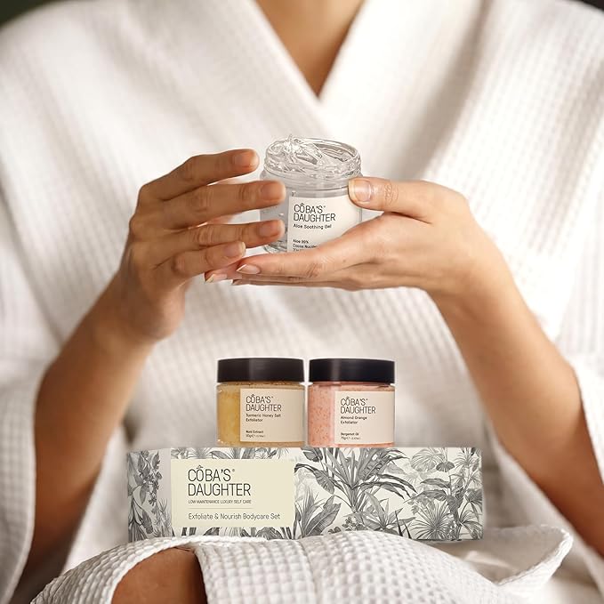 COBA'S DAUGHTER Luxury Spa Gift Set for Women – 3-Piece Mini Body Care Trio with Honey Turmeric, Almond Orange & Aloe Vera – Travel Size Self-Care Gift for Birthday, Valentine & Wedding Favor