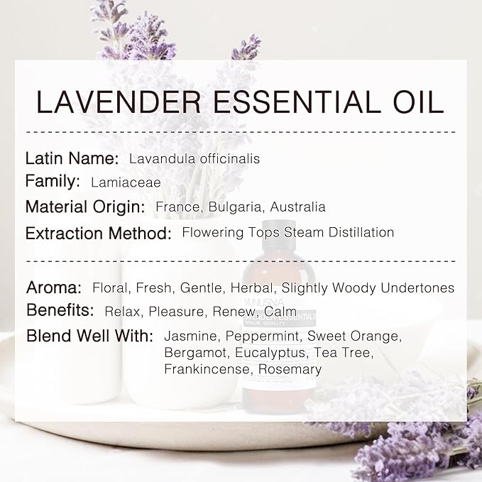 Lavender Essential Oil, Pure & Natural Lavender Oil 100ML, Premium Grade Essential Oils for Hair, Body, Skin, Aromatherapy Diffuser, Meditation, Massage, Home, Candle, Soap, Bath Bombs Making - Bloomnest