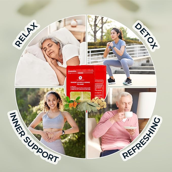 Soursop Leaf Tea with Celastrus Hindsii & Licorice - 55 Count (+5 Tea Bags) - 4.44 oz, Bamboo Tong Include, Re-Steep Corn Based Tea Bags, Natural Herbal Tea for Comfort Relax - Bloomnest