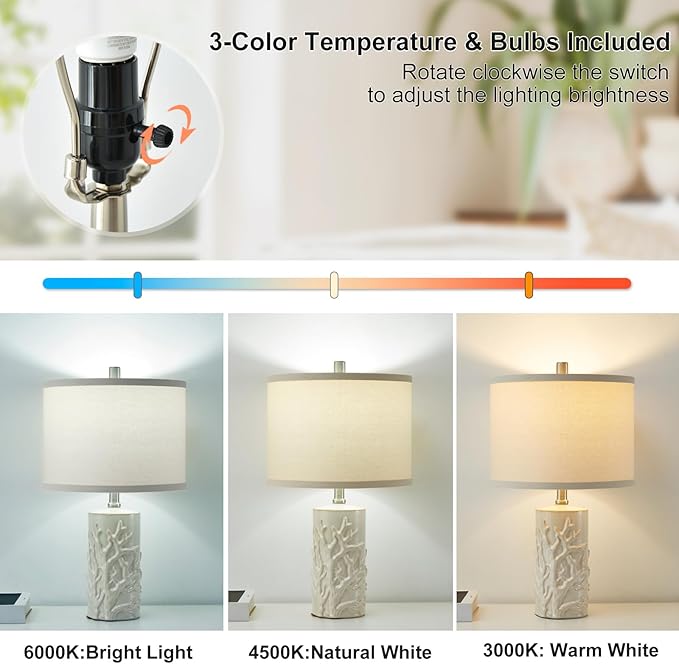 Luvkczc Modern Ceramic Table Lamps Set of 2 for Living Room White Desk Lamps for Bedroom Decor Farmhouse Table Lamp nightstand lamp for Office Dorm - Bloomnest