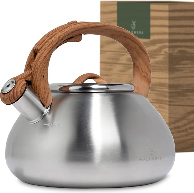 WALDWERK Tea Kettle Stovetop (2.4 Quart) - Teapot for Stovetop - also for Induction and Gas Stoves - Stainless Steel Tea Kettle - Whistling Tea Kettle for Stove Top - Bloomnest