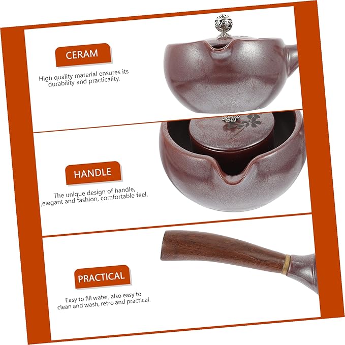 Japanese Style Ceramic Tea Kettle Retro Porcelain Teapot for Home Office Travel Practical Smooth Surface Easy Clean Small Capacity Tea Container in Wine Red