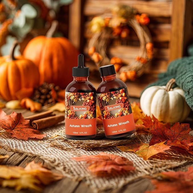 SALKING Autumn Wreath Fragrance Oil, 120ml (4 Fl Oz) Premium Essential Oils for Diffuser, Candle Scents for Candle Making, Soap Making Supplies, Autumn Diffuser Oil, Halloween Thanksgiving Gift - Bloomnest