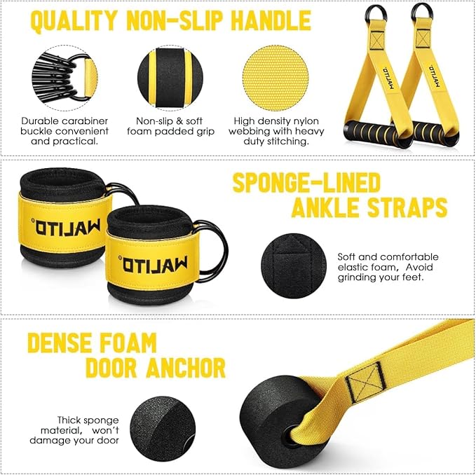 WALITO Resistance Bands Set - Exercise Bands with Handles, Door Anchor, Legs Ankle Straps, for Heavy Resistance Training, Physical Therapy, Muscle Training, Yoga, Home Workouts, Gym - Bloomnest