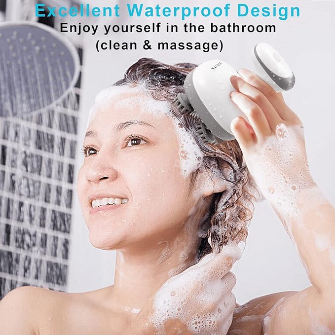 VIVIYA Electric Scalp Massager, Portable Rechargeable Head Massager with 8 Removable Massage Claws, Waterproof Handheld Hair Scalp Scratcher for Full-Body Massage and Stress Relax VIVIYA