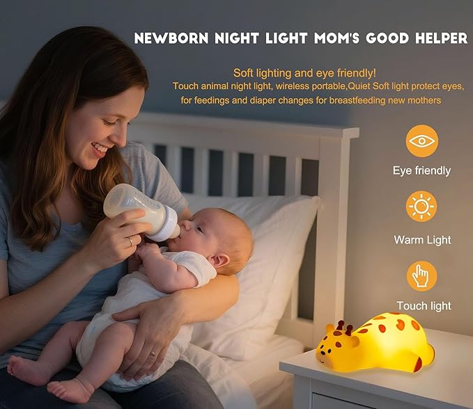 DREAMING MY DREAM Cute Giraffe Night Light for Kids,3 Levels Dimmable Bedside Touch Lamp Rechargeable Squishy Nursery lightwith 30min Timmer Function, Baby Kids Room Decor, Gifts for Girls boy - Bloomnest