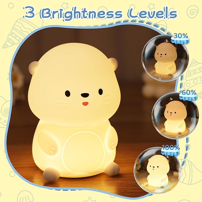 YuanDian Sea Otter Night Light, Gift for Babies and Teens, Decorate Kids' Bedroom with Cute Silicone Otter Nightlights with 8 Color Lights, Christmas Birthday Gift for Children and Toddlers Adults - Bloomnest