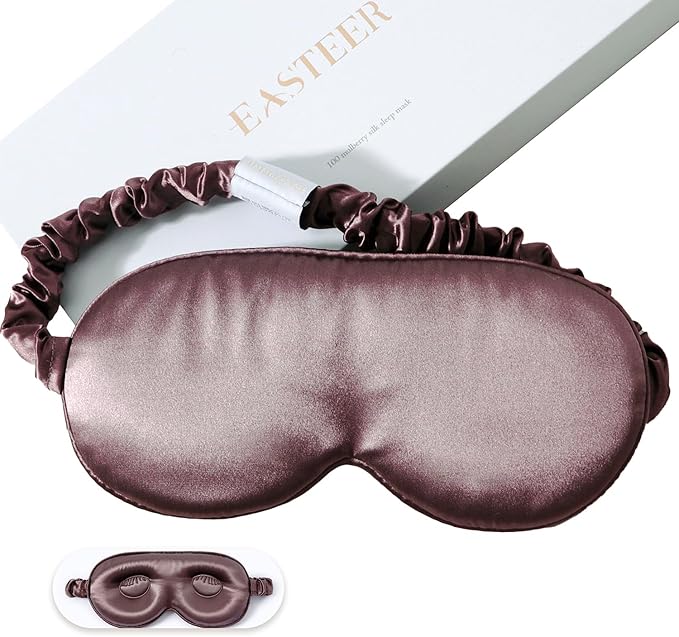 100% 22 Momme Mulberry Silk Sleep Mask, Eye Cover for Sleeping, Blackout 3D Sleep Masks for Lash Extensions with Adjustable Strap for Men and Women (Purple) - Bloomnest