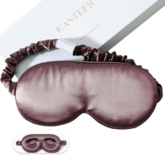 100% 22 Momme Mulberry Silk Sleep Mask, Eye Cover for Sleeping, Blackout 3D Sleep Masks for Lash Extensions with Adjustable Strap for Men and Women (Purple) - Bloomnest