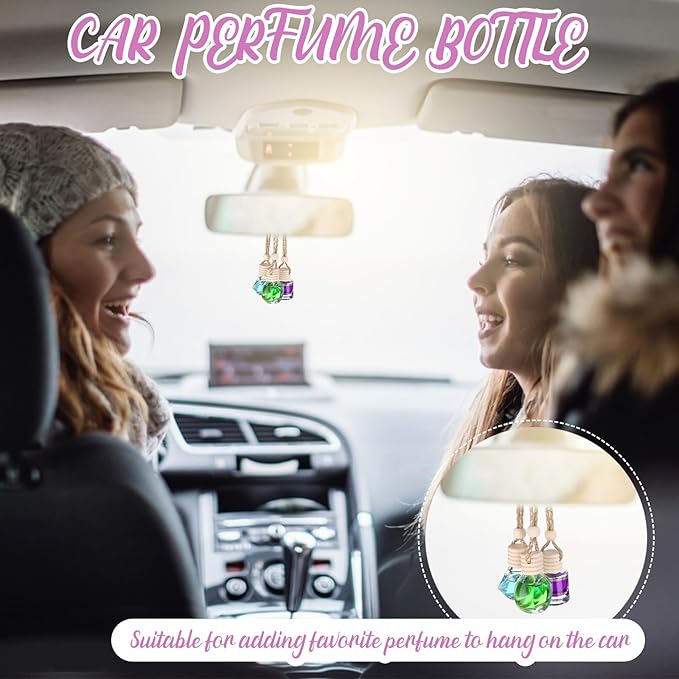 60 Pcs Hanging Car Air Freshener Car Diffuser Bottle Empty Glass Perfume Bottles Air Freshener Diffuser Bottle Pendant for Essential Oils Fragrance Aromatherapy Ornament Decor (Various Style) - Bloomnest