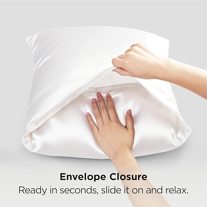 Bedsure Satin Pillowcases, Similar to Silk Pillow Cases Queen Size Set of 2, Pure White Cooling Pillow Case for Sleeping Women with Envelope Closure, Gifts for Women Men, 20x30 Inches, 2pcs - Bloomnest
