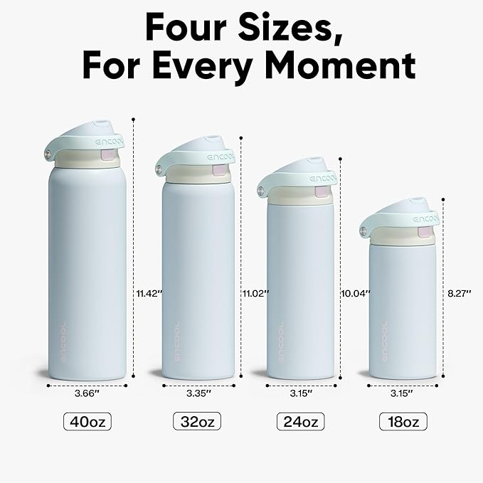 ENCOOL Leakproof Insulated Water Bottle with Straw Dual-Sip Water Bottle Bag-Safe Design for Work, Commute & Gym – Keeps Drinks Cold All Day, 32 oz, Powder Blue ENCOOL