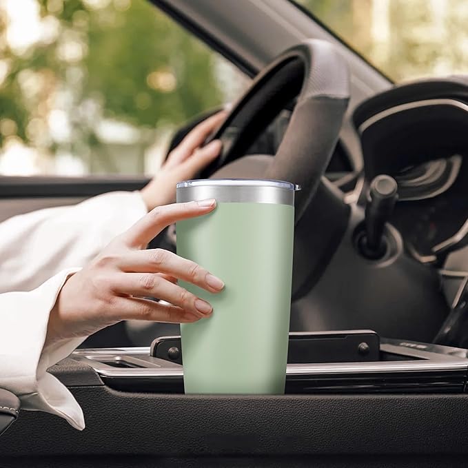 20 oz Tumbler with Lid Stainless Steel Insulated Tumblers Bulk Double Wall Vacuum Cups Powder Coated Travel Mug Keep Drinks Cold and Hot, Sagebrush Green, 12 Pack