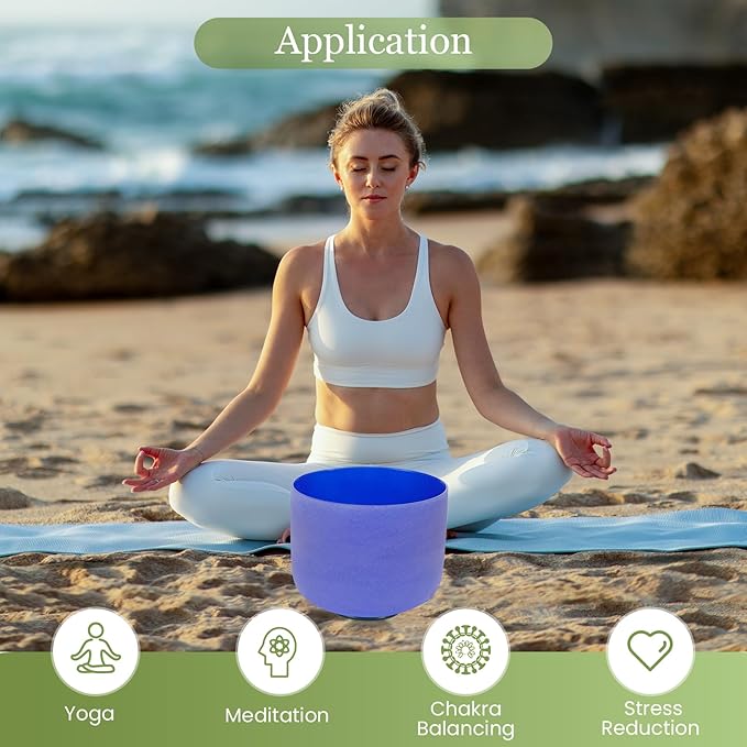 432HZ 8 Inchs A Note Indigo Frosted Crystal Singing Bowl for Meditation Healing Yoga Chakra Quartz Crystal Sound Bowls with Heavy Duty Carry Case and Rubber Mallet,Suede Striker,O-rings - Bloomnest