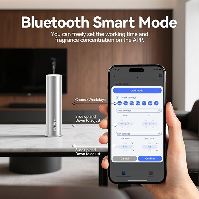 Waterless Essential Oil Diffuser with Bluetooth - 100ml Cold Air Scent Diffuser, 6 Aromatherapy Oils & Remote Control - Portable Aromatherapy Diffuser for Home, Office & Spa - Silver