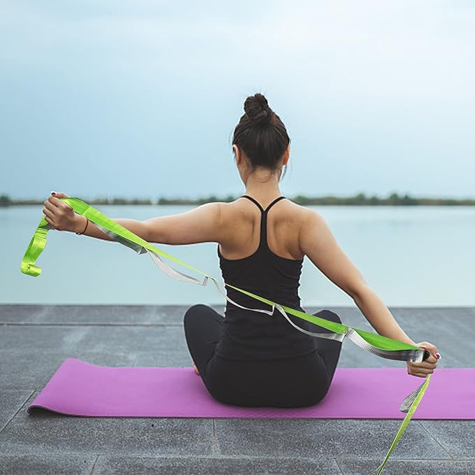 SANKUU Yoga Straps Stretching Strap with 12 Loops Workout Poster, Straps for Stretching Physical Therapy Equipment Long Stretch Out Bands for Exercise, Pilates and Gymnastics for Women Men - Bloomnest