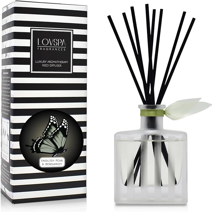 LOVSPA Reed Diffuser Set, Unwind Eucalyptus & Mint Scented Oil Diffuser with Sticks, Home Fragrance Accessories for Bathroom Shelf Decor, Aroma Diffusers for Home or Office Desk, USA Made - Bloomnest