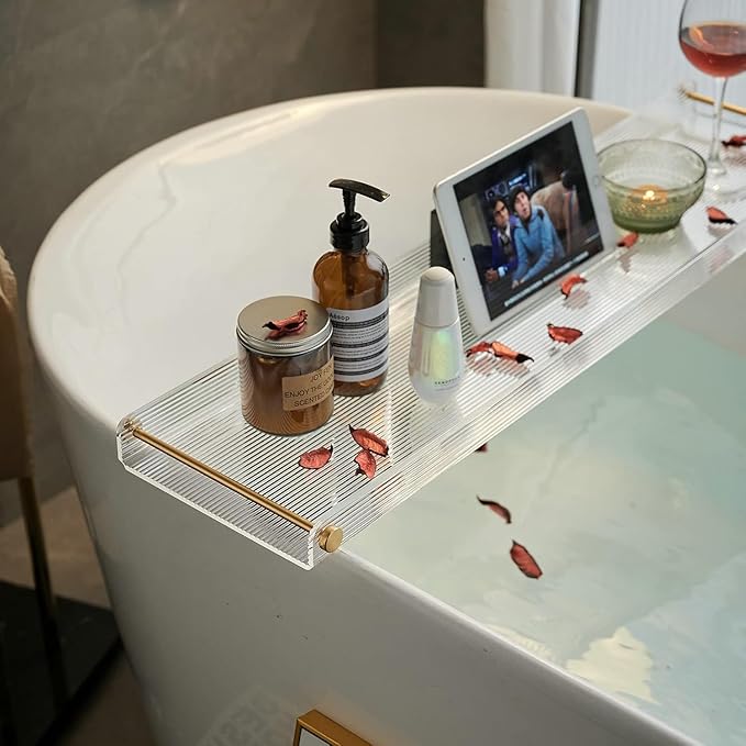 Bathtub Caddy Tray for Luxury Bathroom Bath tub Table Caddy Tray Shelf for Shower with Gold Handles fits All bathtubs - Bloomnest