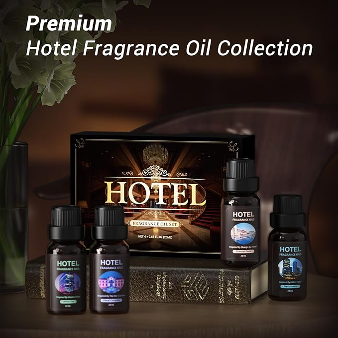 Premium Hotel Fragrance Essential Oil Collection, 4-Piece Luxury Scent Set, White Tea, Floral Complex, Oriental Floral and Fresh Breeze, 4 * 20 ML - Bloomnest