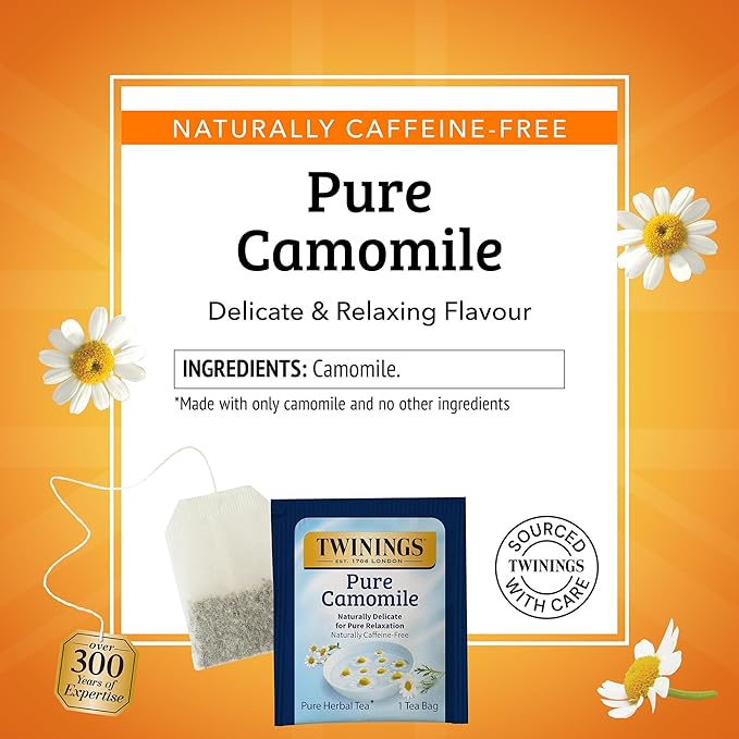 Twinings Pure Camomile Herbal Tea Individually Wrapped Bags, 100 Count (Pack of 1), Delicate for Pure Relaxation, Naturally Caffeine-Free, Enjoy Hot or Iced, 100 Teabags - Bloomnest