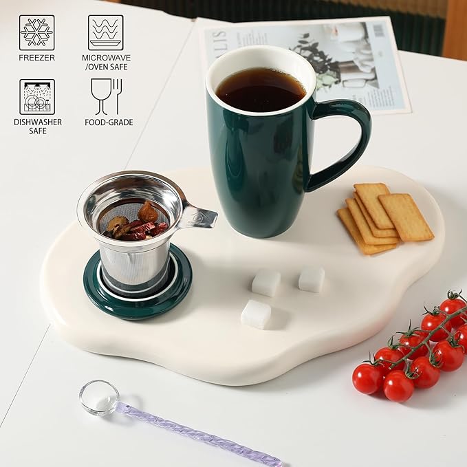 Sweejar Porcelain Tea Infuser Mug with Lid, 20 oz Teacup with Strainers for Loose Leaf Tea, Microwave and Dishwasher Safe Coffee Mug(Jade) - Bloomnest