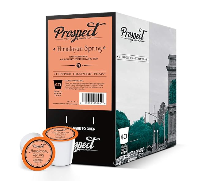 Prospect Tea Co. Himalayan Spring Peach Infused Oolong Tea Pods Compatible with K Cup Brewers Including 2.0, 40 Count - Bloomnest