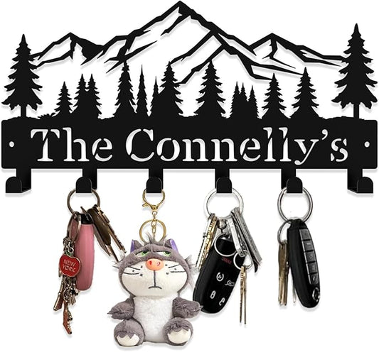 Personalized Metal Key Rack Hooks, Key Holder Wall Mounted Key Hooks, Mountain, Grove Theme Wall Decoration Hooks, Key Hanger Organizer for Living Room, Entryway, Bathroom, Office Decor - Bloomnest