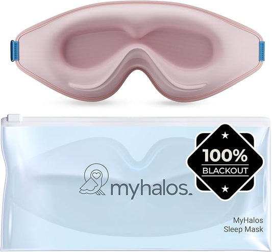MyHalos® Sleep Mask - Eye Masks for Sleep - 100% Blackout Sleeping Mask for Women, Men & Side Sleepers - 3D Sleeping Eye Mask for Zero Pressure - Award Winning Design, Eyelash Friendly & Breathable