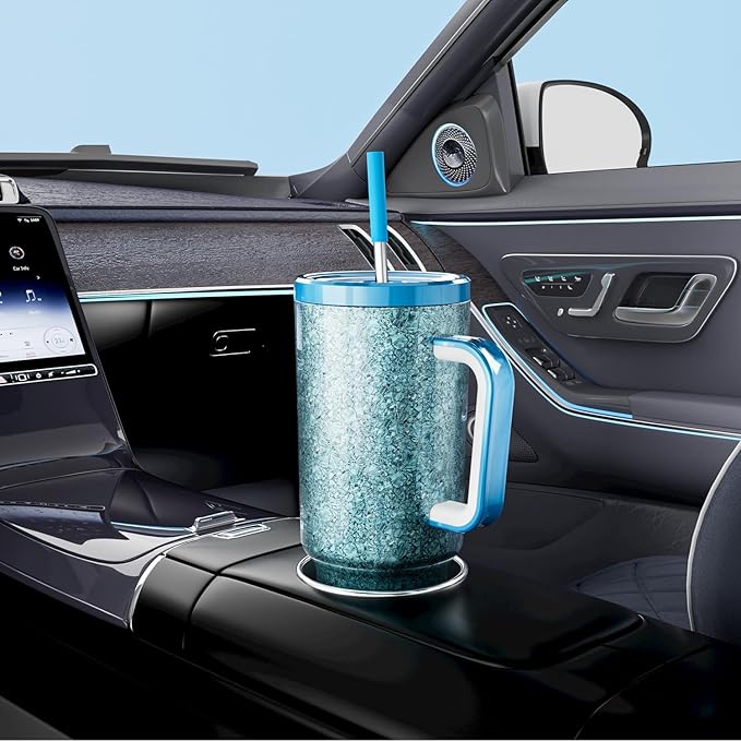 Meoky 40 oz Tumbler with Handle for Travel: Stainless Steel Insulated Tumbler with Lid and Straw - 100% Leak Proof Tumbler for Car Road Trips - Travelers Commuters Workers, Crystal - Bloomnest