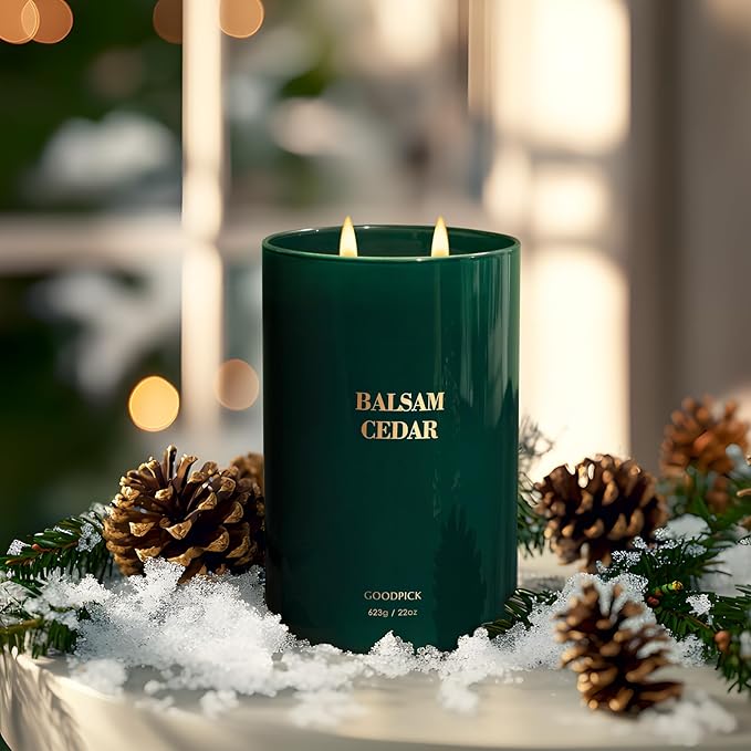 Goodpick Balsam Cedar Candle 22 oz, Pine Candles for Home Scented, Winter Candle for Classic Luxury Aromatherapy, Big Green Soy Candles, Large Jar Candle Gifts for Christmas, Birthday, Men, 2 Wicks - Bloomnest