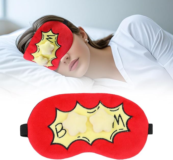 Cute Sleep Eye Masks for Kids, Kawaii Cartoon Kids Sleeping Mask for Women Boys Girls Teens, Soft Plush Adjustable Eyeshade Silk Travel Nap Eye Cover, Red Boom - Bloomnest