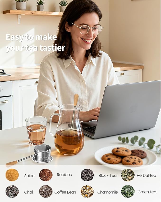 HOUSE AGAIN Tea Strainers for Loose Tea, 304 Stainless Steel Tea Infuser with Heat Proof Handles, Reusable Extra Fine Mesh Tea Infuser Filter,Loose Leaf Tea Steeper for Brew Tea Spices & Seasonings