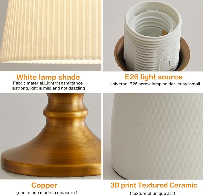 Modern Textured Ceramic Table Lamps 22.75In, White Table Lamp Decor for Living Room Bedroom Bedside End Desk Tables Lamp - Bloomnest