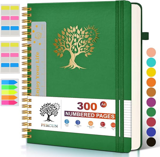 Large Spiral Notebook Journal for Women Men - 300 Numbered Lined Pages, College Ruled, A4 Hardcover Spiral Bound Notebook for School, Work, Note Taking, Writing, Leather Spiral Journal 8.5"x11" - Bloomnest