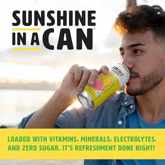 Shine Water Tropical Lemonade Vitamin D Electrolyte Drinks 12-Pack, Sugar Free Flavored Water with Magnesium, Zinc & Antioxidants, Low Calorie Hydration Beverage, Plant-Based Vitamin Water Zero Sugar - Bloomnest