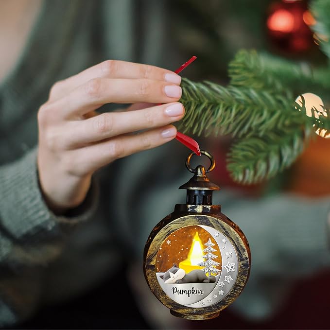 Wrappiness Beside My Cat Memorial Christmas Lantern - Personalized Breeds 3D Effect Remembrance Light for Loss of Cat, Sympathy Gift for Pet Owners Death of Pets Hanging Lighting Ornamnent - Bloomnest