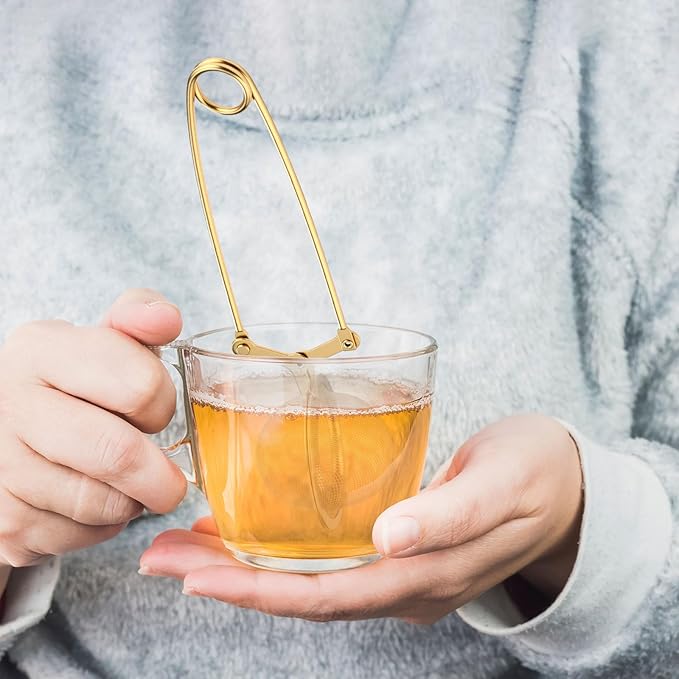 Yinder 30 Pcs Loose Leaf Tea Infuser Stainless Steel Mesh Snap Tea Ball Strainers with Handle Metal (Gold)