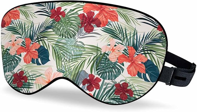 Tropical Plants Sleep Eye Mask Summer Colorful Hawaiian Hibiscus Flowers Men Women Sleep Mask with Adjustable Strap Eye Cover Eye Shade for Travel, Nap,Meditation - Bloomnest