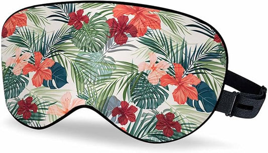 Tropical Plants Sleep Eye Mask Summer Colorful Hawaiian Hibiscus Flowers Men Women Sleep Mask with Adjustable Strap Eye Cover Eye Shade for Travel, Nap,Meditation - Bloomnest